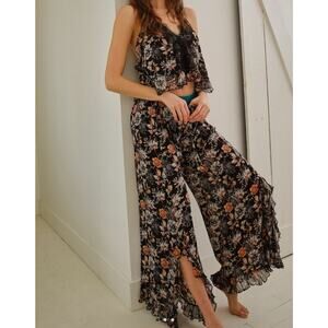 FREE People FP One Fallen Angel Set Lace Floral Wide Hem Wide Leg Pants, Size XS